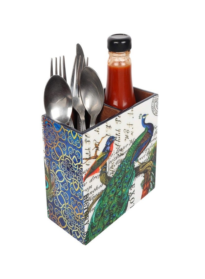 BeFunky Designer MDF Wooden Cutlery Stand/Holder | Organizer for Dining Table & Kitchen | Peacock Design with Special Enamel Coating - Image 1
